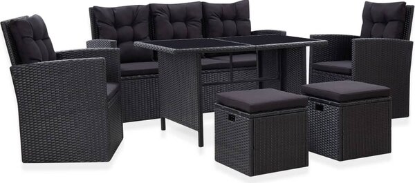 Maison Exclusive – 6-dielna záhradná súprava s vankúšmi z polyrotangu, čierna