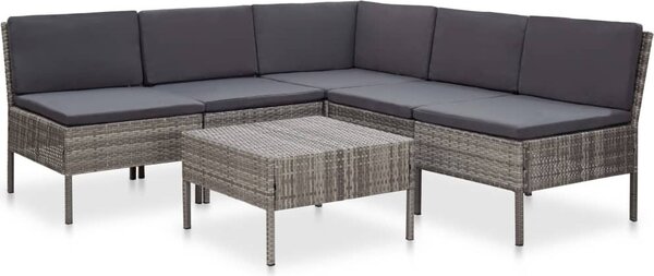Maison Exclusive – 6-dielna záhradná sedacia súprava s vankúšmi, polyrotang, sivá