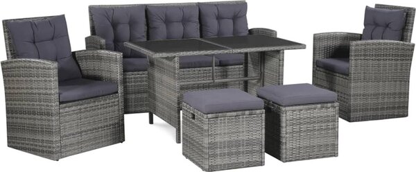 Maison Exclusive – 6-dielna záhradná súprava s vankúšmi, poly ratan, sivá