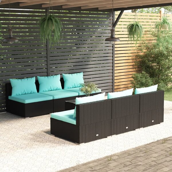 Maison Exclusive – 7-dielna záhradná súprava s vankúšmi z polyrotangu v čiernej farbe