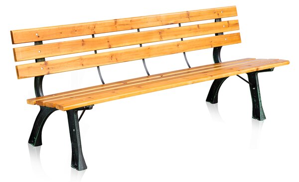 Záhradná lavica s dĺžkou 180 cm z masívneho dreva a liatiny