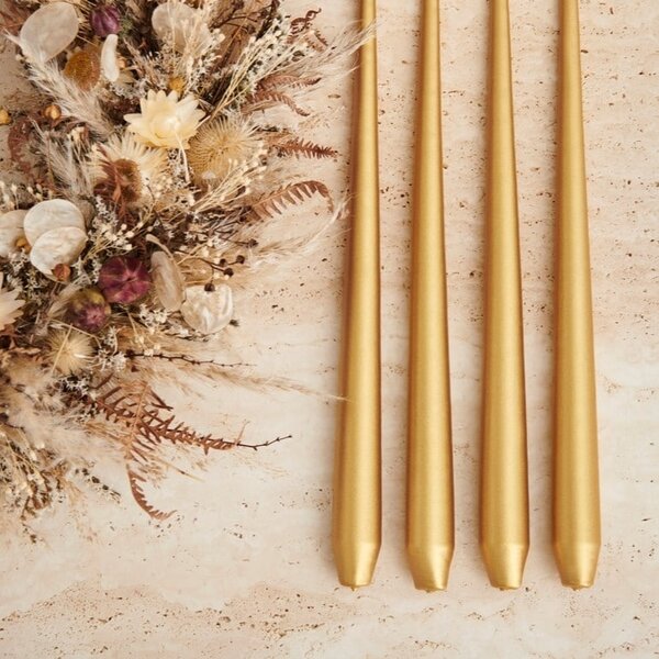 Sviečka Taper 32 cm – 90 Gold Metallic – sada 2 ks