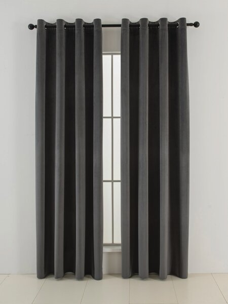 Zamatové zatemňovacie závesy Cesar tmavo sivé - 140 x 160 cm (2ks) - krúžky