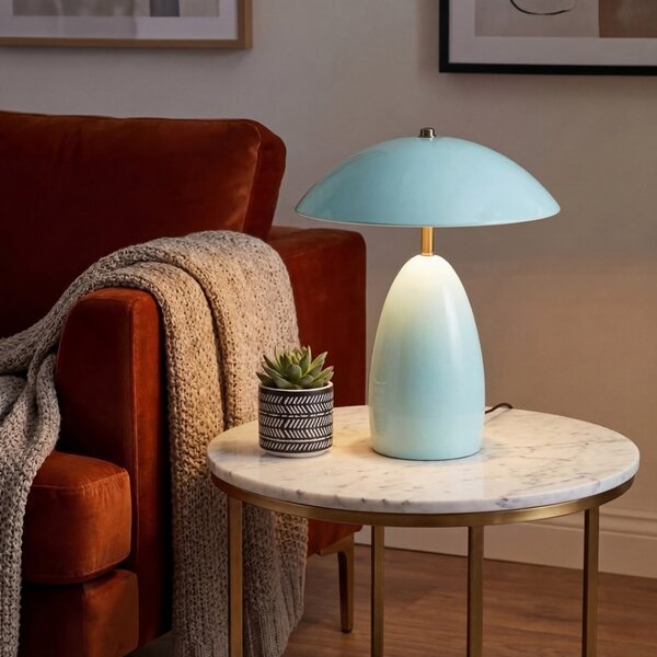 Stolové Lampa Elstead, Poppy, stmievateľné, Modrá, Obývacia izba, Hliník, Vintage
