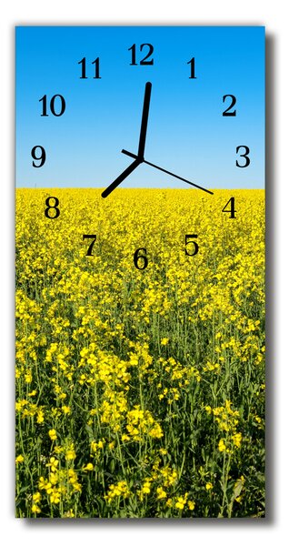 Sklenené hodiny vertikálne Príroda pole žlté repky 30x60 cm