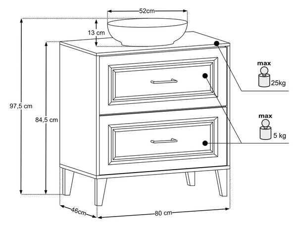 Comad Koupelnová skříňka Dorothy Mona s deskou a umyvadlem 80 cm dub ristretto
