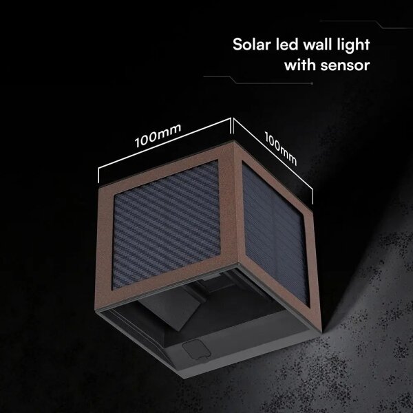LED solárne nástenné svietidlo so senzorom LED/9W/3,7V 3000/4000/6000K IP65 2600mAh hnedé