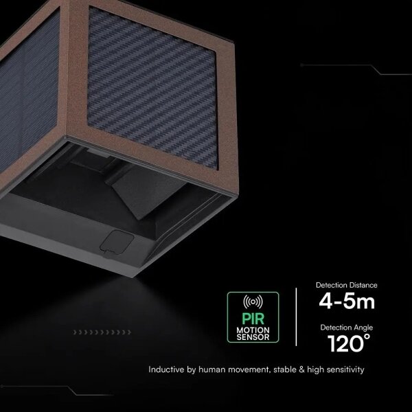 LED solárne nástenné svietidlo so senzorom LED/9W/3,7V 3000/4000/6000K IP65 2600mAh hnedé