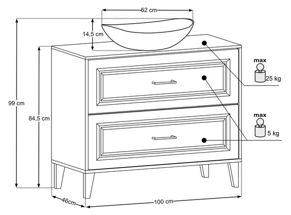 Comad Koupelnová skříňka Dorothy Lena s deskou a umyvadlem 100 cm dub ristretto