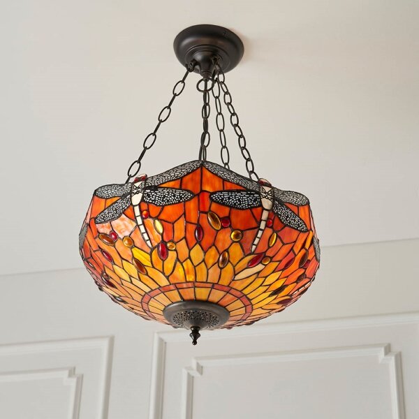 Endon 64076 - Luster na reťazi Tiffany DRAGONFLY 3xE27/60W/230V priemer 41 cm