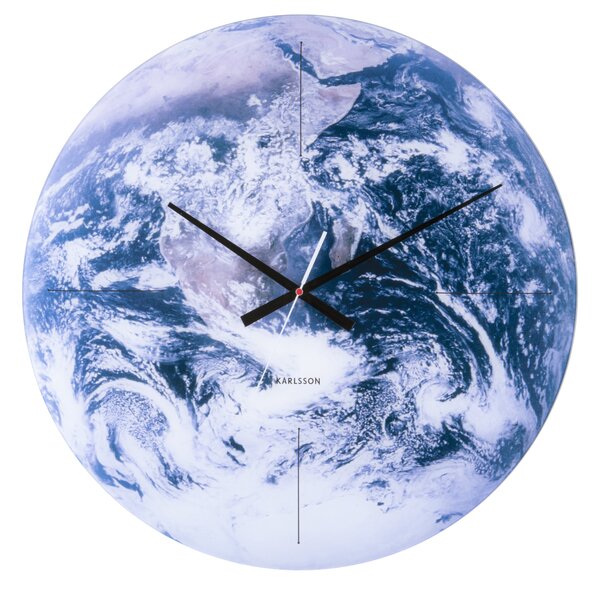 KARLSSON Nástenné hodiny Earth – modrá ∅ 60 cm