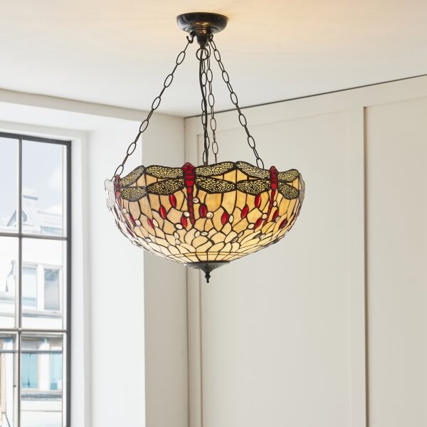 Endon 112251 - Závesný luster na reťazi Tiffany DRAGONFLY 3xE27/60W/230V priemer 50 cm