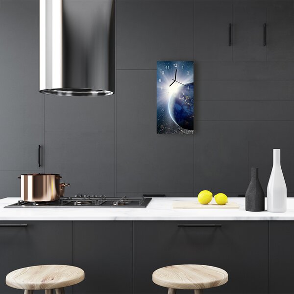 Skleněné hodiny vertikální Planet Universe modrá země 30x60 cm