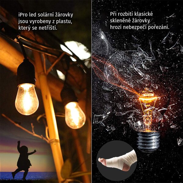 Bezdoteku LEDSolar 10 solárne reťaz s žiarovkami, 10x E27 LED žiarovky, IPRO, 6W, teplá farba