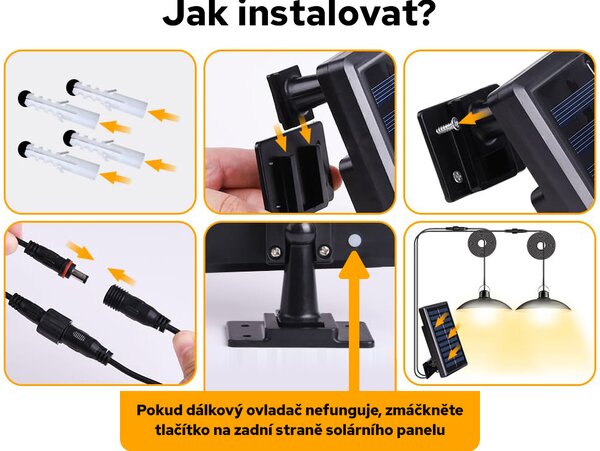 Bezdoteku LEDSolar DUO solárne závesné lampy na záhradu s diaľkovým ovládaním, iPRO, 8W, teplé svetlo