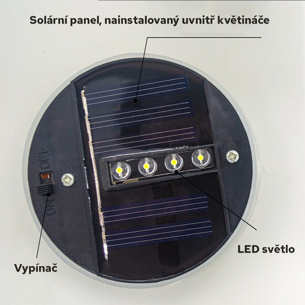 Bezdoteku LED solárny svietiaci kvetináč hranatý studená biela, iPRO, 1W, studená biela