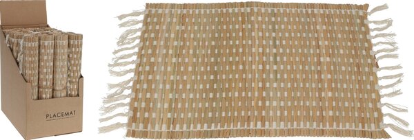 Prestieranie - podložka bambus pásikavý vzor so strapcami v bielom farebnom prevedení 35 x 45 cm 43068