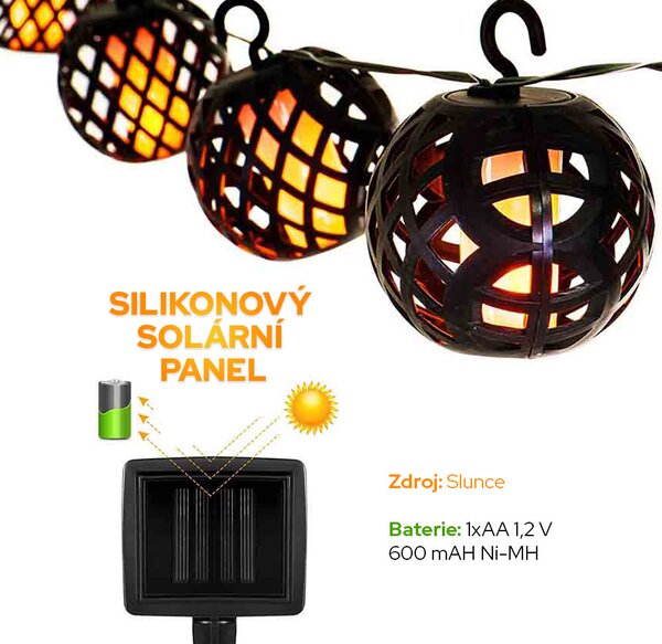 Bezdoteku LEDSolar FireFly solárne reťaz s 8 guľami, IPRO, 1W, teplá farba