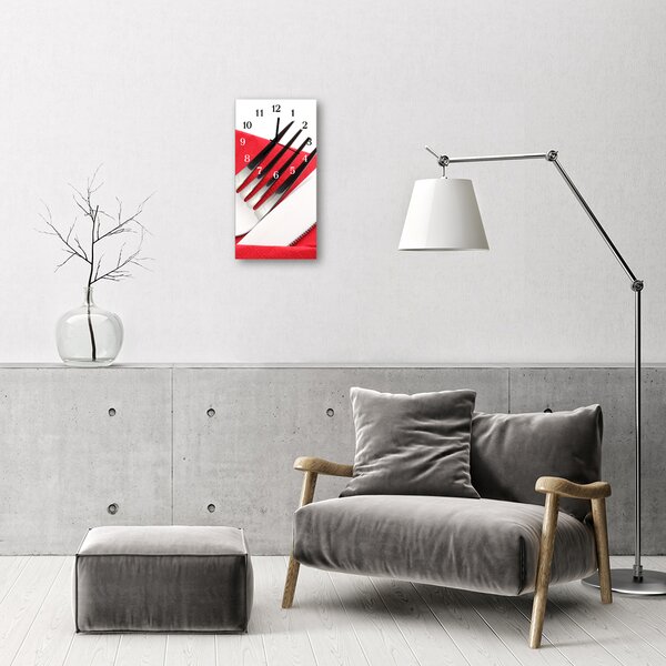 Nástěnné hodiny vertikální Kuchyně. Barevné příbory 30x60 cm