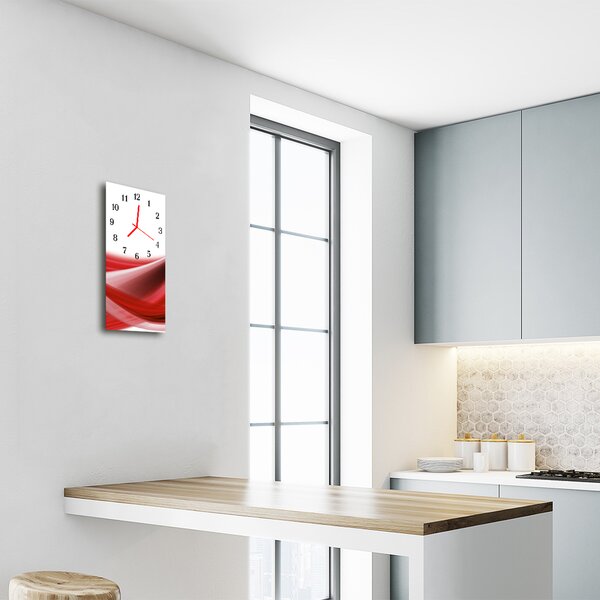 Nástěnné hodiny vertikální  Abstraktivní čáry jsou vlnky červené 30x60 cm