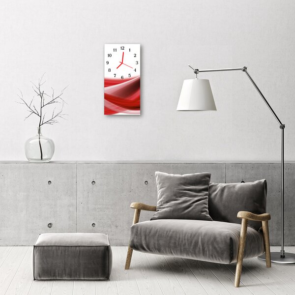 Nástěnné hodiny vertikální  Abstraktivní čáry jsou vlnky červené 30x60 cm