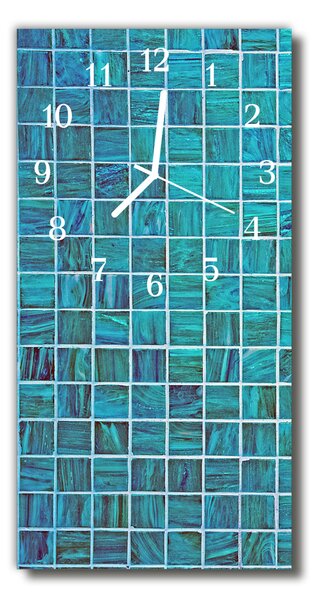 Nástenné hodiny vertikálne Cube blue modré dlaždice 30x60 cm