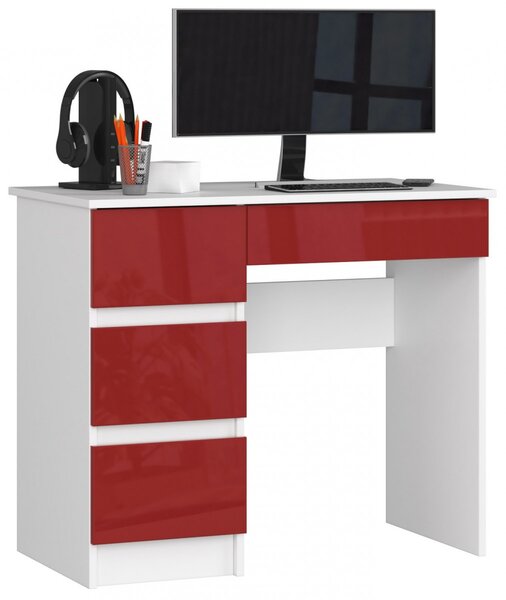 Ak furniture Písací stôl A-7 90 cm biely/červený ľavý