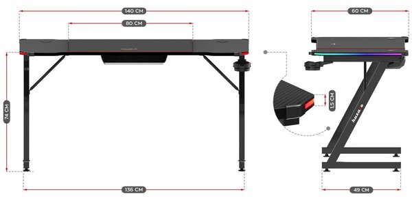 NovýNábytok.sk PC stolík Hyperion 3.3 (čierna + viacfarebná) (s LED osvetlením). Akcia -19%. Vlastná spoľahlivá doprava až k Vám domov. 1087506