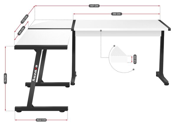 Rohový PC stolík Hyperion 6.0 (čierna + biela). Vlastná spoľahlivá doprava až k Vám domov. 1087516