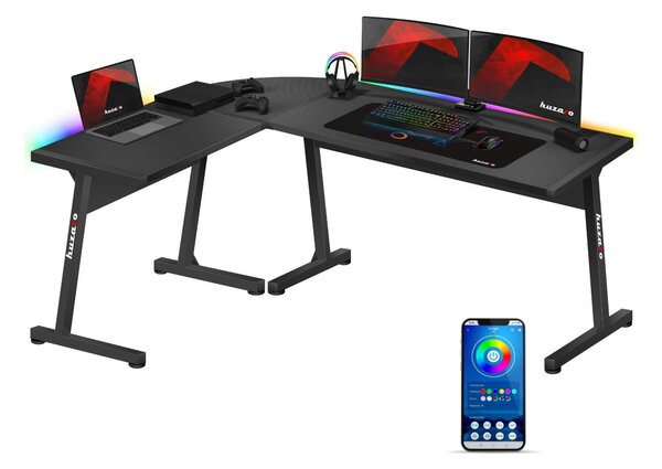 NovýNábytok.sk Rohový PC stolík Hyperion 6.0 (čierna + viacfarebná) (s LED osvetlením). Akcia -21%. Vlastná spoľahlivá doprava až k Vám domov. 1087515