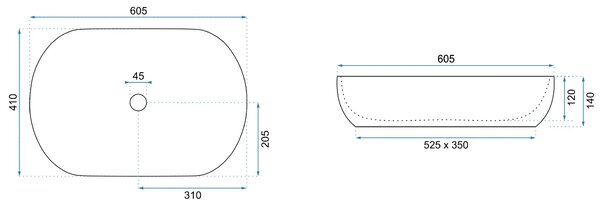 Rea Cleo Aiax, umývadlo na dosku 605x410x120 mm, biela-imitácia kameňa Aiax, REA-U9656