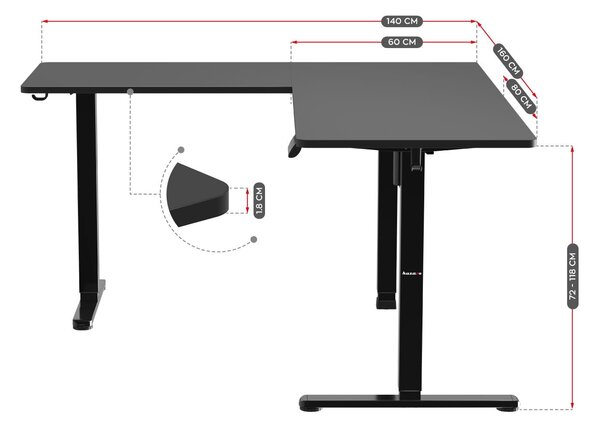 NovýNábytok.sk Elektricky nastaviteľný Rohový PC stolík Hyperion 9.5 (čierna). Akcia -20%. Vlastná spoľahlivá doprava až k Vám domov. 1087530
