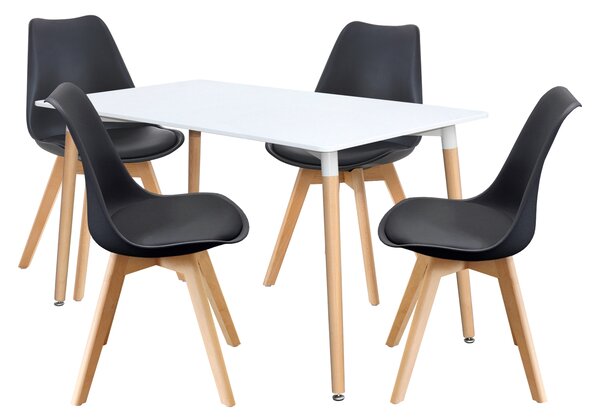 Jedálenský stôl 140x90 UNO biely + 4 stoličky QUATRO čierne