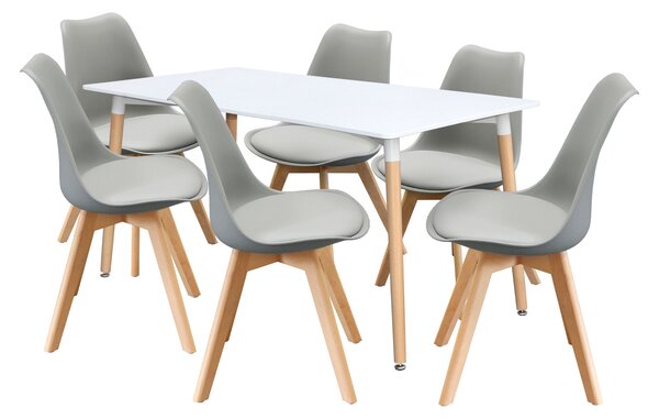 Jedálenský stôl 160x90 UNO biely + 6 stoličiek QUATRO šedej