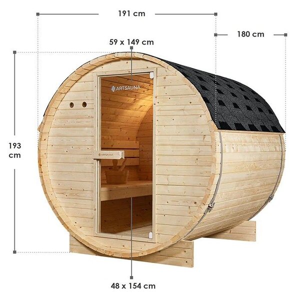 Fínska sudová sauna Ø 190 cm – vonkajšia, z masívu, 180 cm