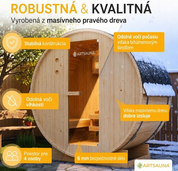 Fínska sudová sauna Ø 190 cm – vonkajšia, z masívu, 180 cm