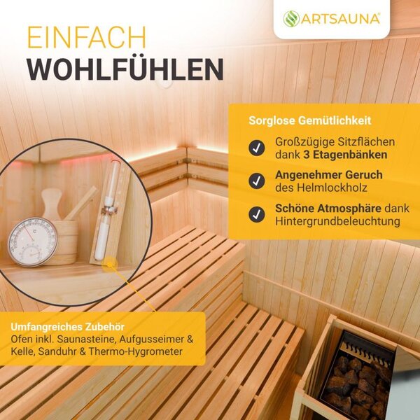 Rohová fínska sauna 150x150 cm 6 kW, LED, bezpečnostné sklo