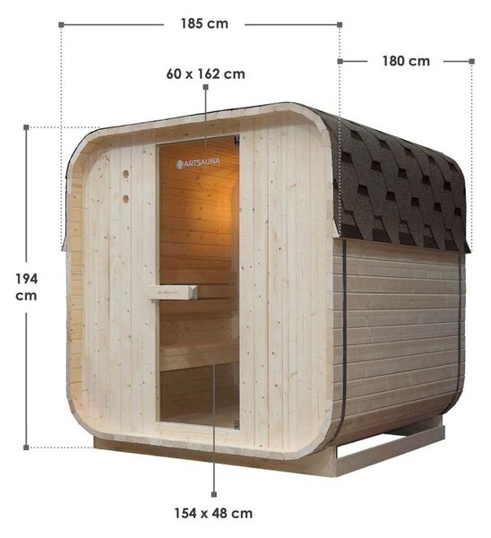 Štvorcová sudová sauna 180 x 185 x 194 cm