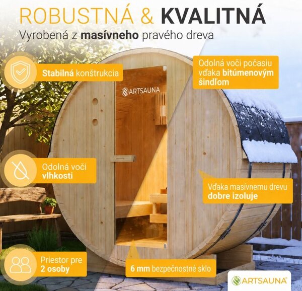 Fínska sudová sauna Ø 190 cm – vonkajšia, z masívu, 120 cm