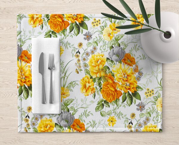 Ervi bavlnené prestierania na stôl - žlté a šedé kvety
