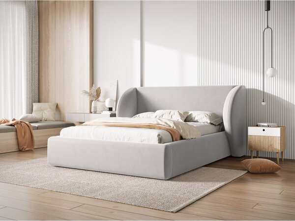 Svetlosivá čalúnená dvojlôžková posteľ s úložným priestorom s roštom 180x200 cm Miley – Micadoni Home