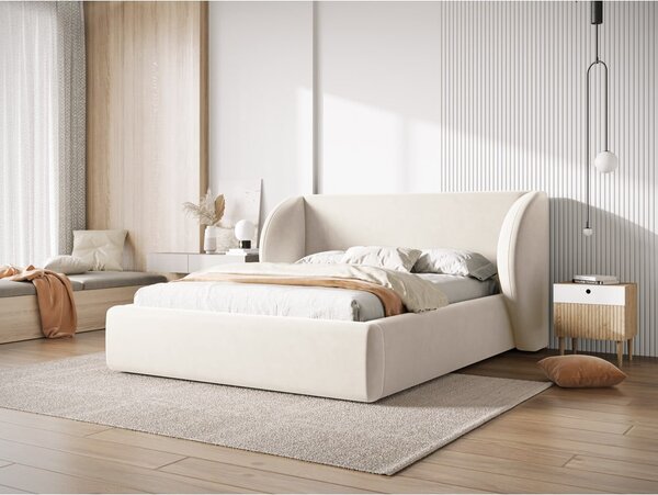 Béžová čalúnená dvojlôžková posteľ s úložným priestorom s roštom 180x200 cm Miley – Micadoni Home