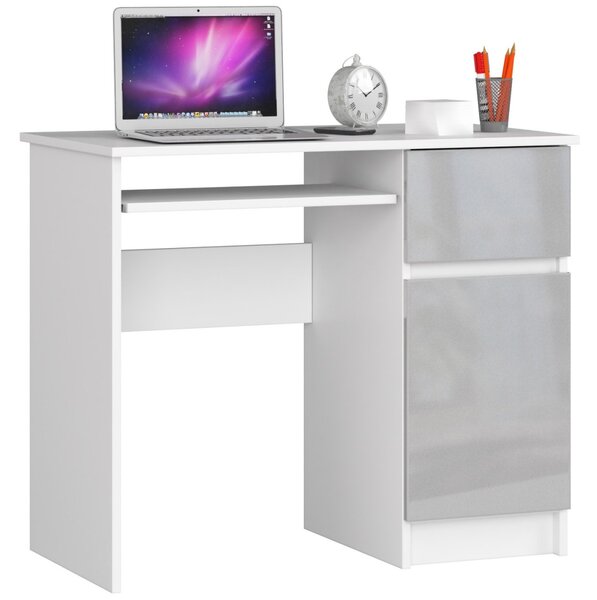 Ak furniture Písací stôl 90 cm Piksel biely/sivý pravý