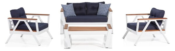 Biely/modrý záhradný lounge set pre 4 Atlas - Floriane Garden