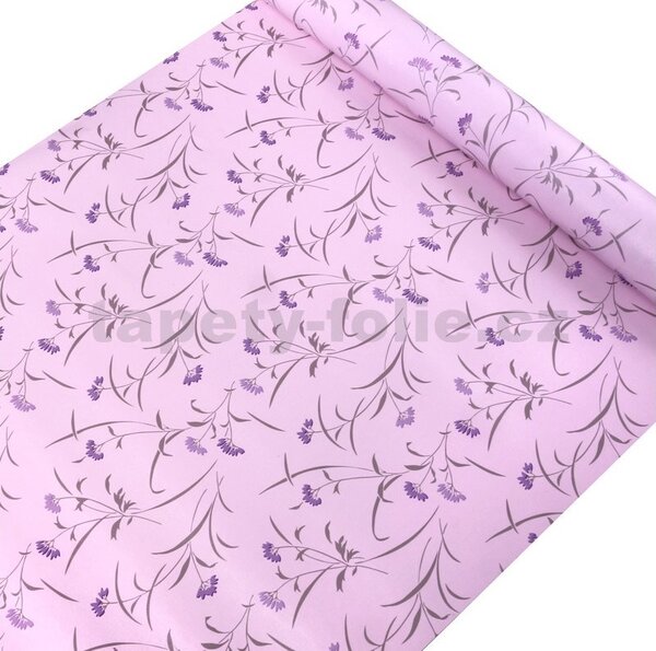 Samolepiace tapety 45 cm x 10 m IMPOL TRADE 9020 fialové kvetiny na ružovom podklade Samolepiace tapety