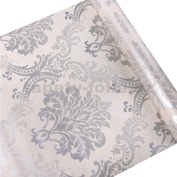 Samolepiace tapety 45 cm x 10 m IMPOL TRADE 9060 strieborný zámocký vzor na krémovom podklade Samolepiace tapety