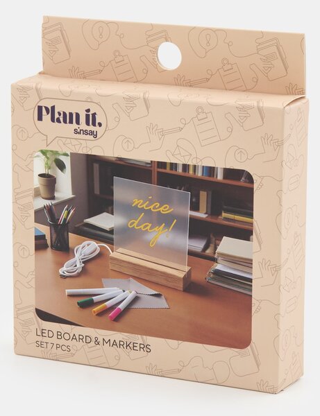 Sinsay - Podsvietená LED tabuľa s fixkami 6 pack - viacfarebná