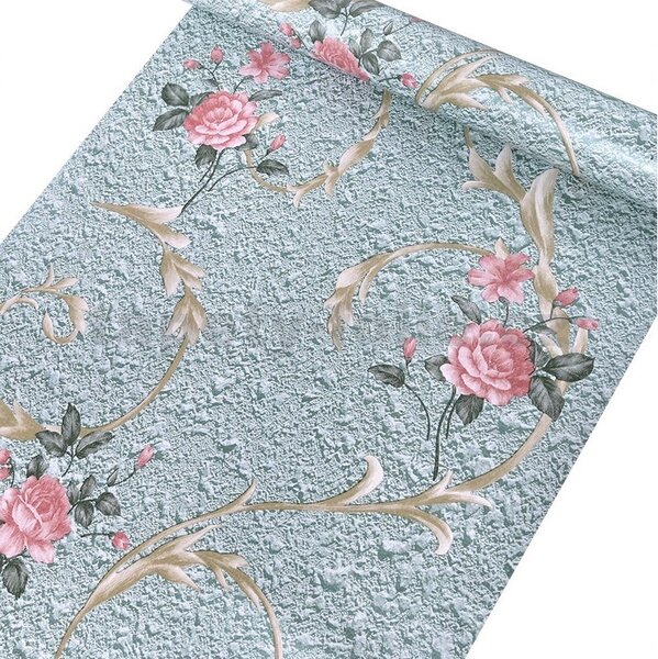 Samolepiace tapety 45 cm x 10 m IMPOL TRADE 9132 zámocký vzor s ružami na zelenkavej omietkovině Samolepiace tapety