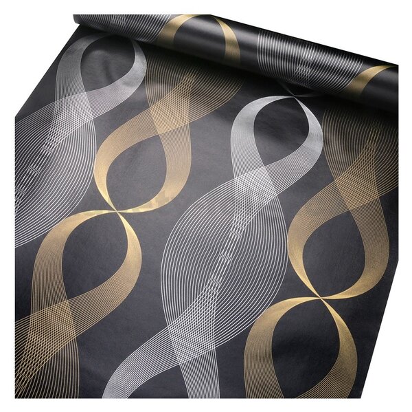 Samolepiace tapety 45 cm x 10 m IMPOL TRADE 9179 vlnovky strieborno-zlaté Samolepiace tapety
