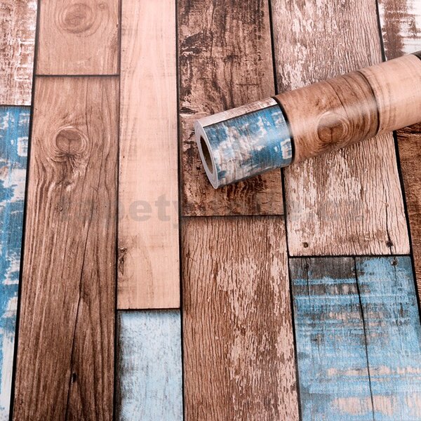 Samolepiace tapety 45 cm x 10 m IMPOL TRADE 9313 drevený obklad s modro-bielou patinou Samolepiace tapety